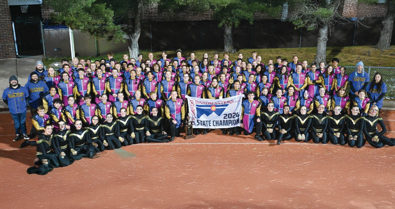 The RHS band poses for a picture after their State Championship win.